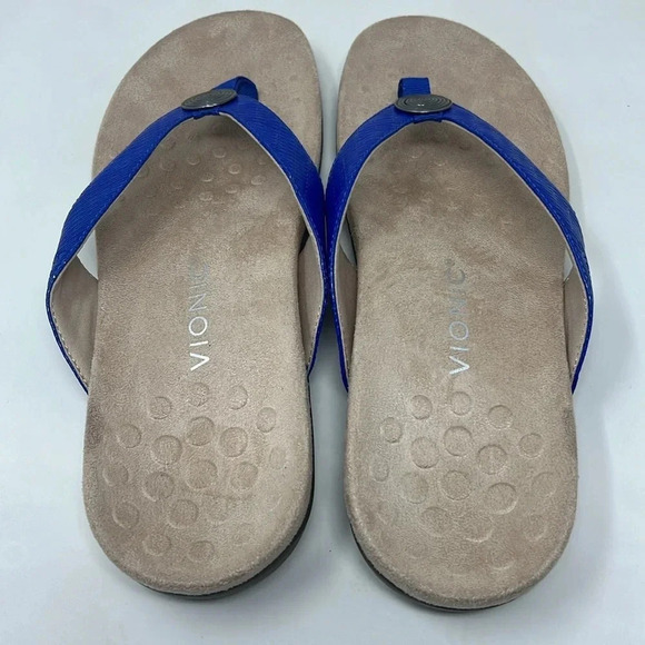 Vionic Hilda Woven Orthotic Arch Support Comfy Low Wedge Thong Sandals Blue 11 - Picture 7 of 15